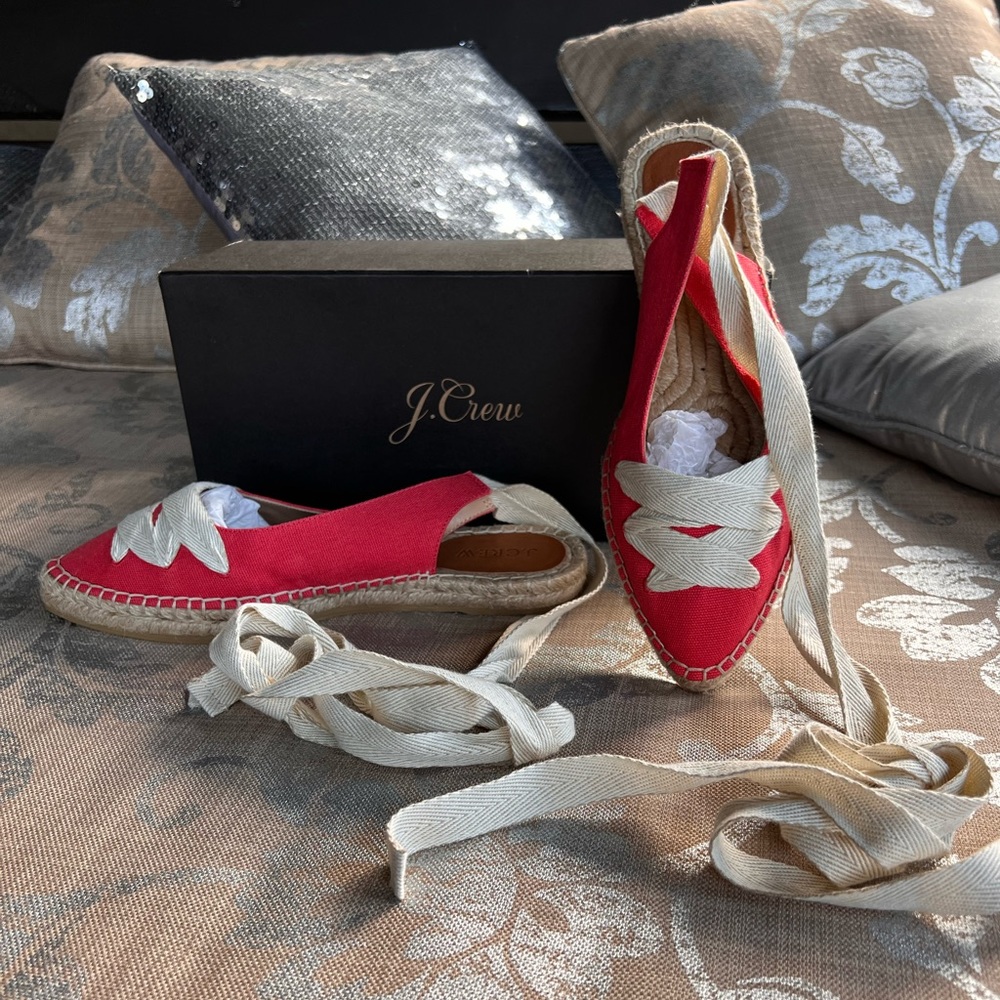 NEW J. Crew Ankle Wrap Espadrilles Sz:8 Color: Fresh Poppy - Picture 4 of 4